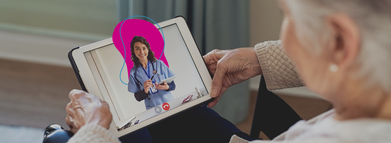 woman-looking-at-tablet-virtual-healthcare-hlth2023