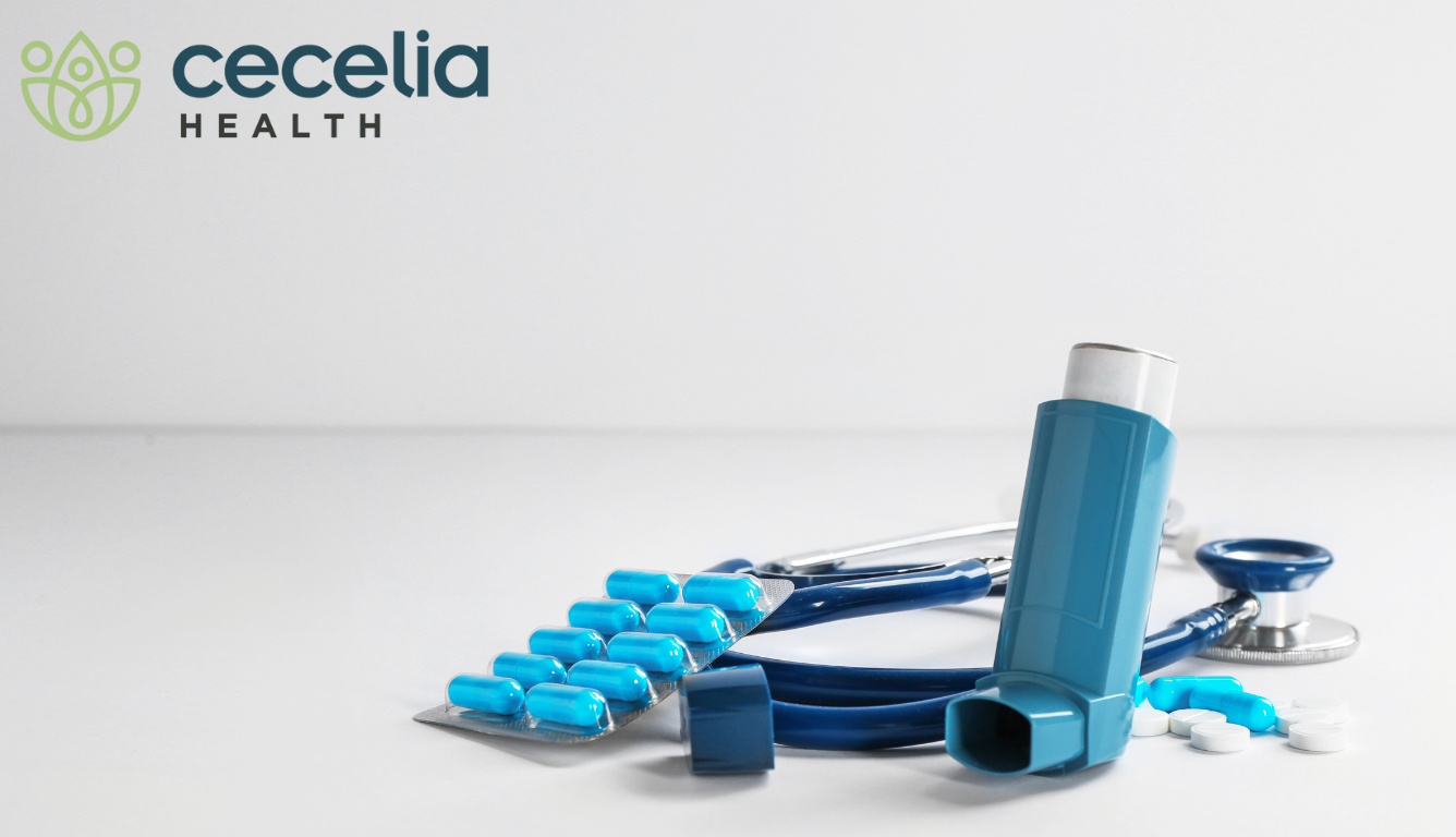collection of asthma medications and inhalers