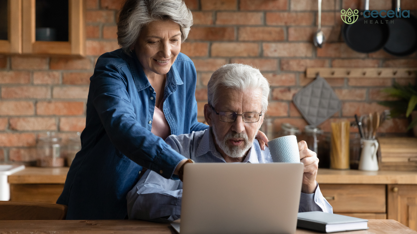 older couple using computer together