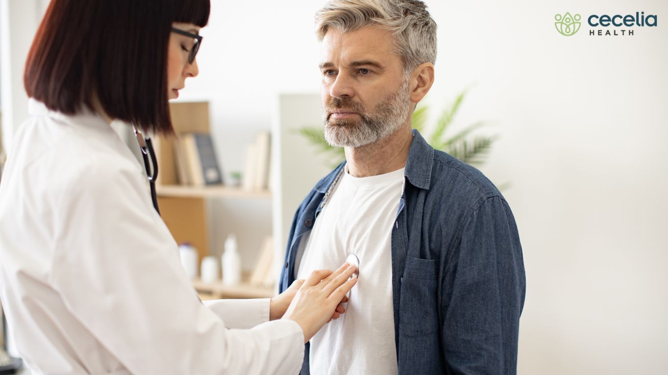 man getting a health checkup from a doctor