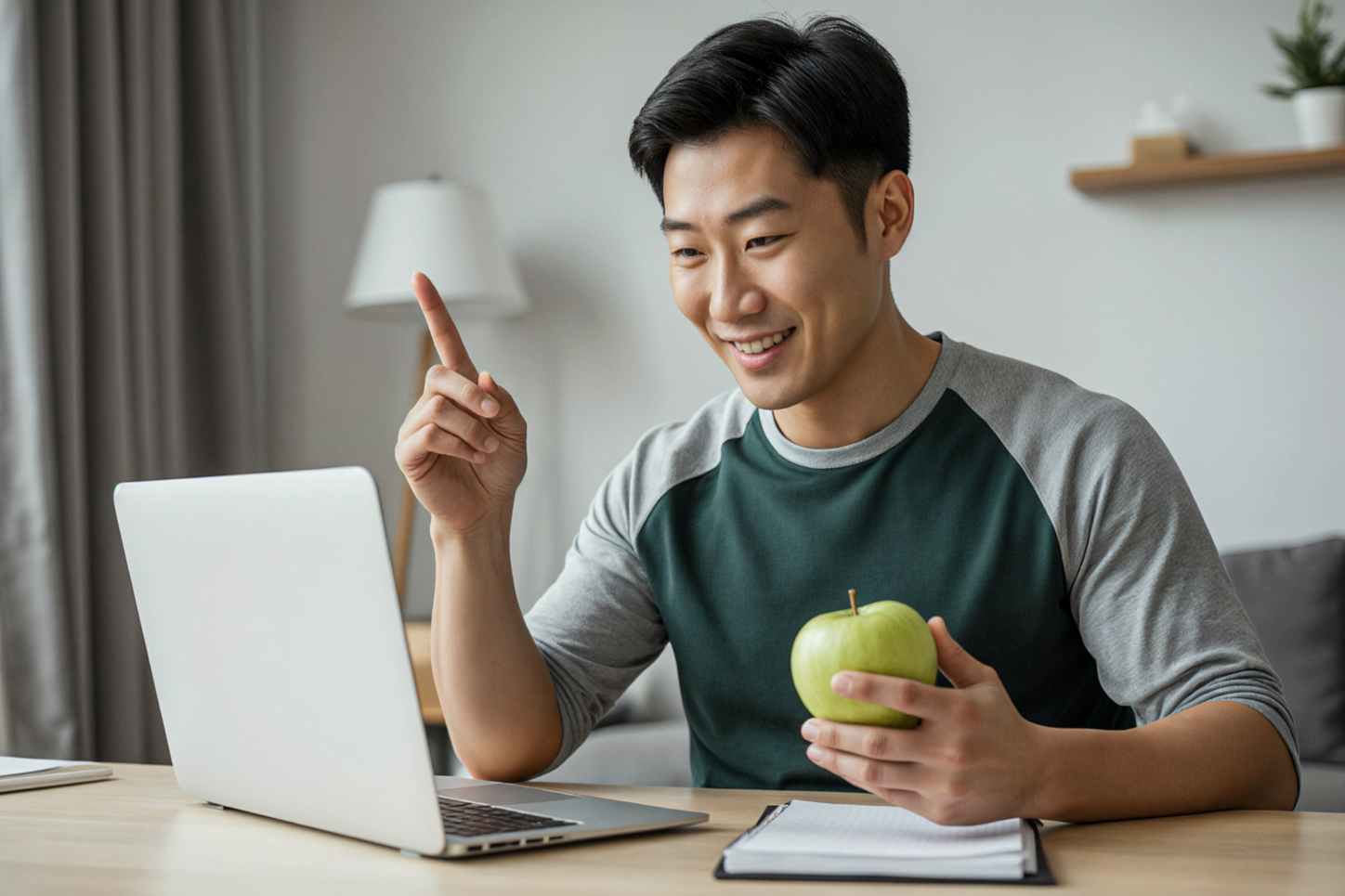 Man nutritionist holding apple laptop