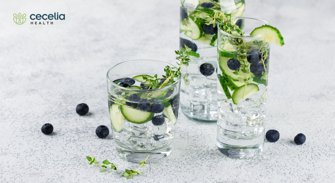 infused water with cucumber and blueberries