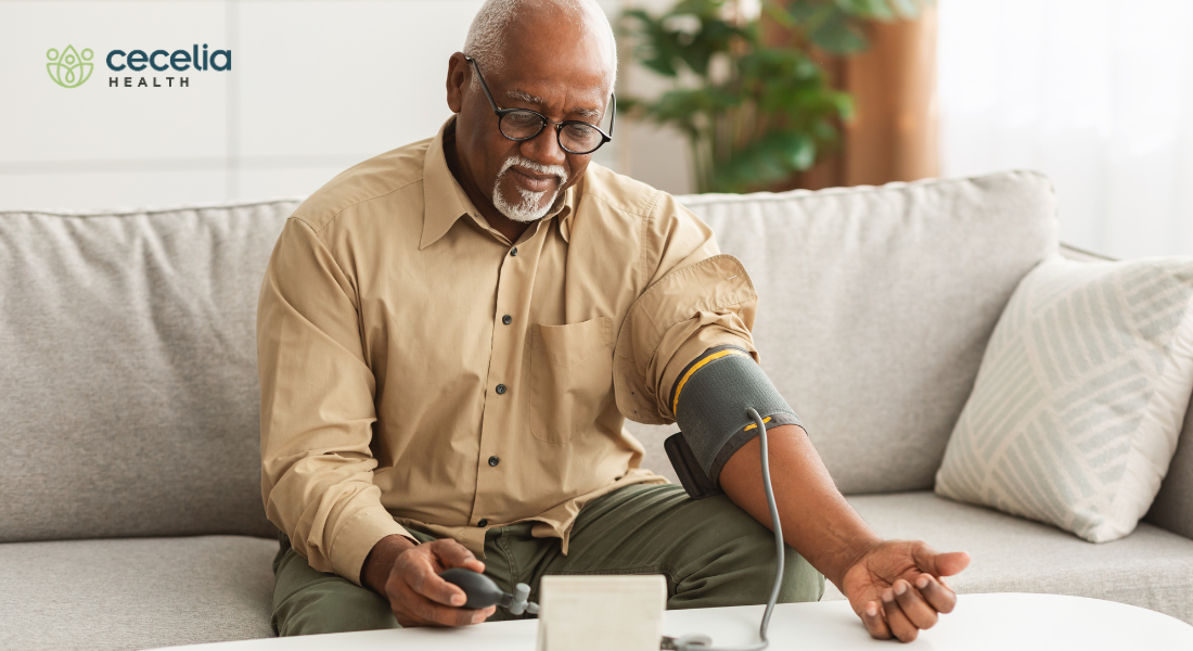man checking blood pressure