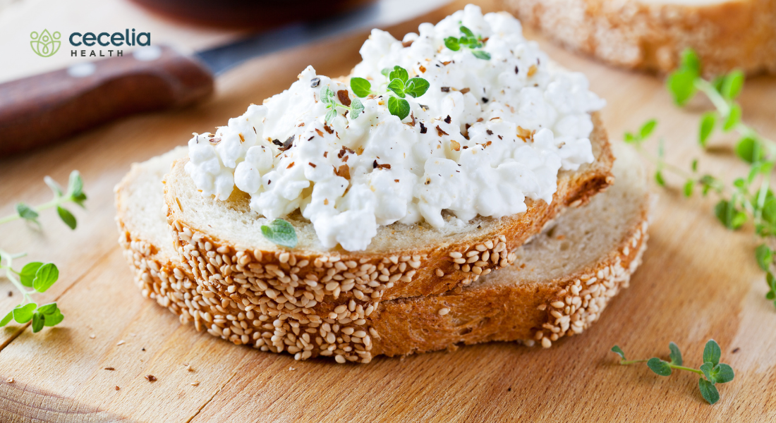 cottage cheese on sliced bread