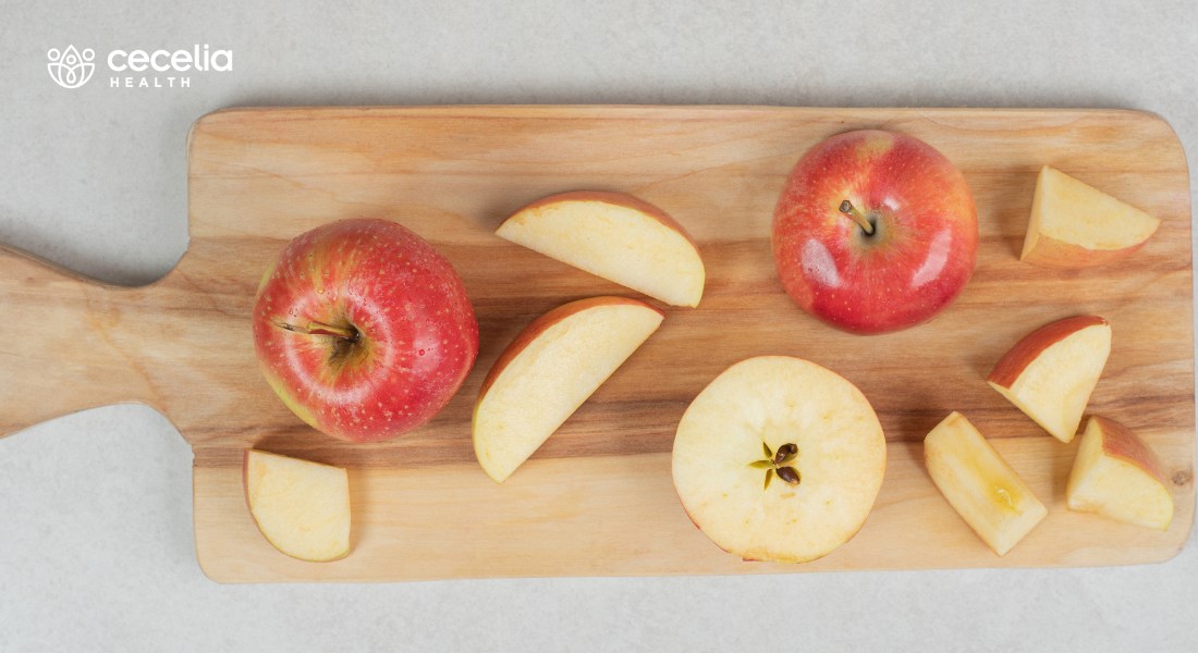 apple slices on cutting board