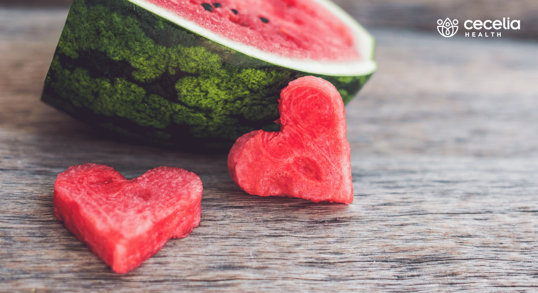 watermelon cut up into heart shapes