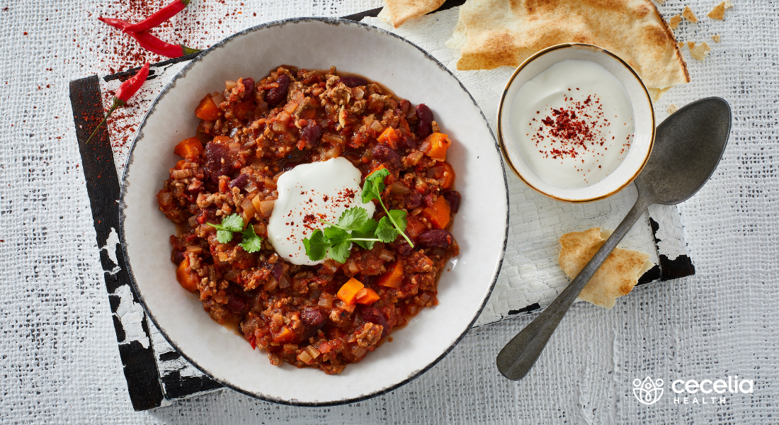 hearty bowl of chili with tortilla chips
